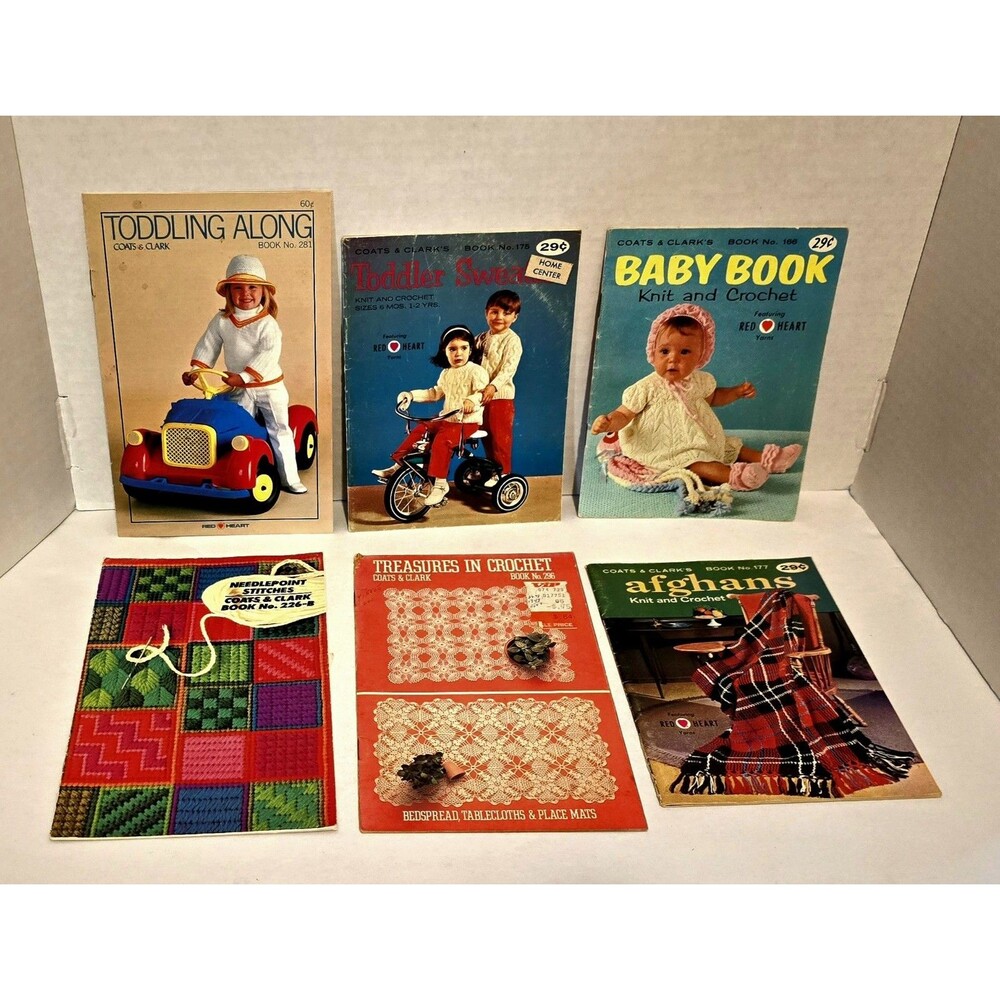 6 Mixed Coats & Clark's Craft Booklets. Vintage Lot. A Variety of Projects. #1